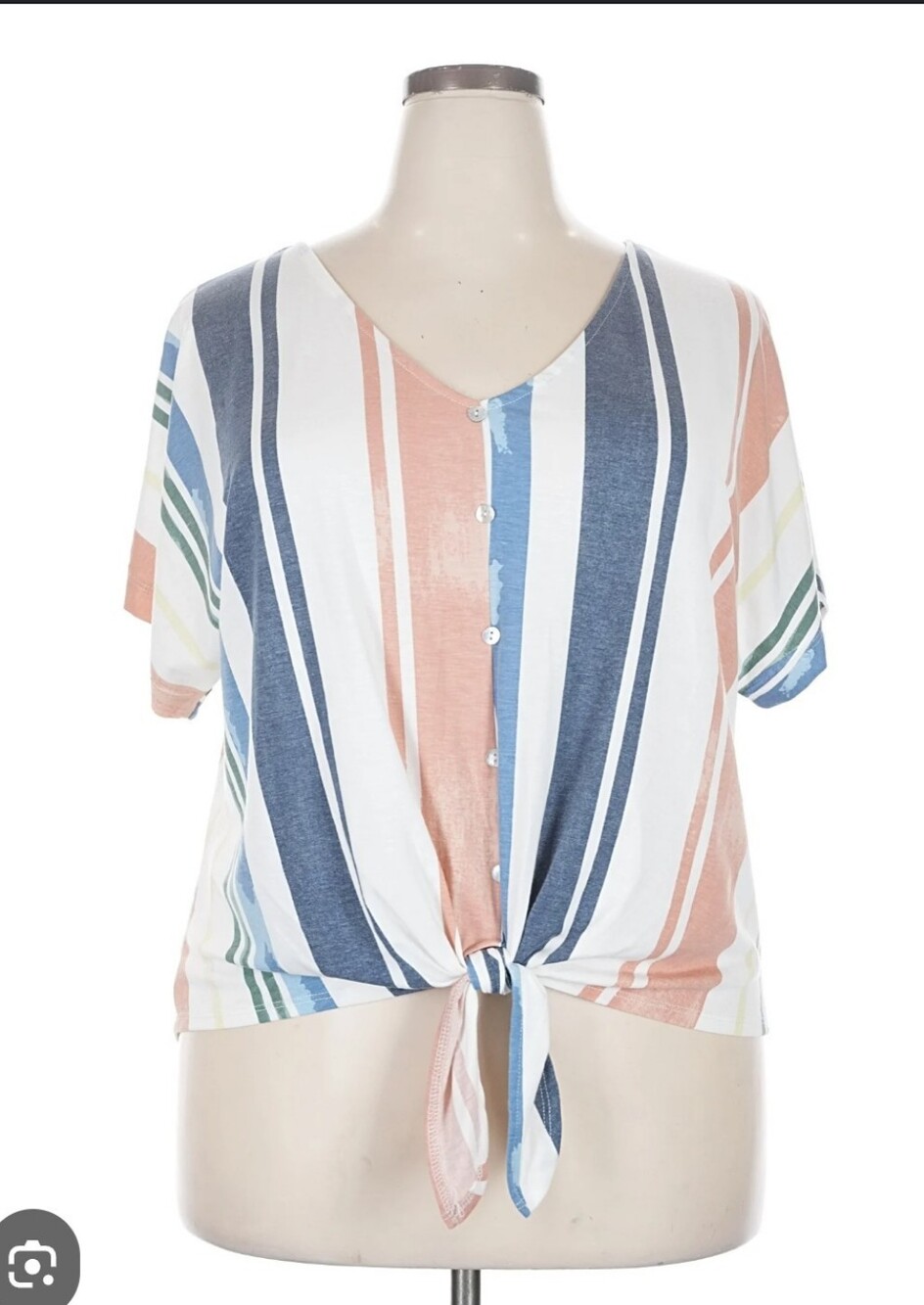 Women’s Striped Button-Front Tie Hem Shirt in Multi-Color